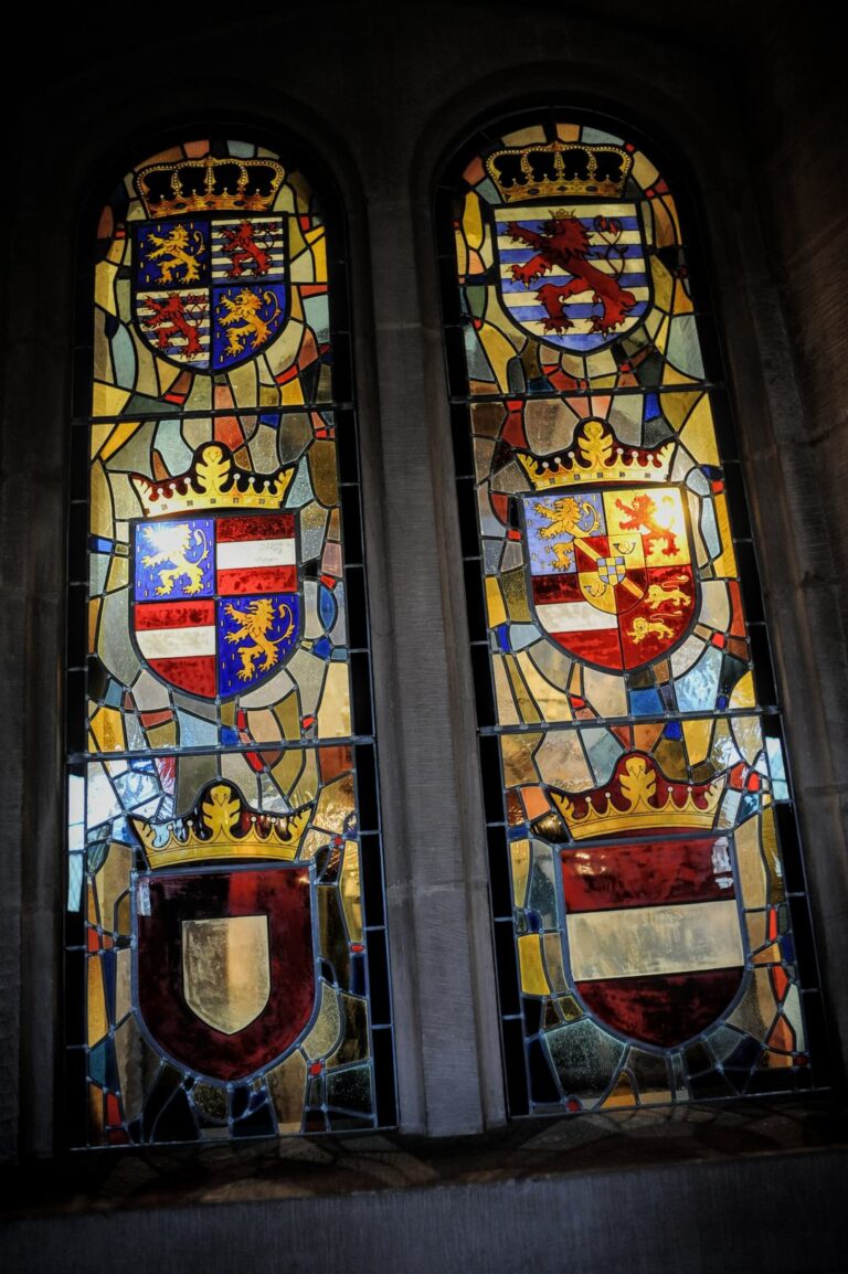 Regal Stained Glass: Vianden Castle's Historic Crests